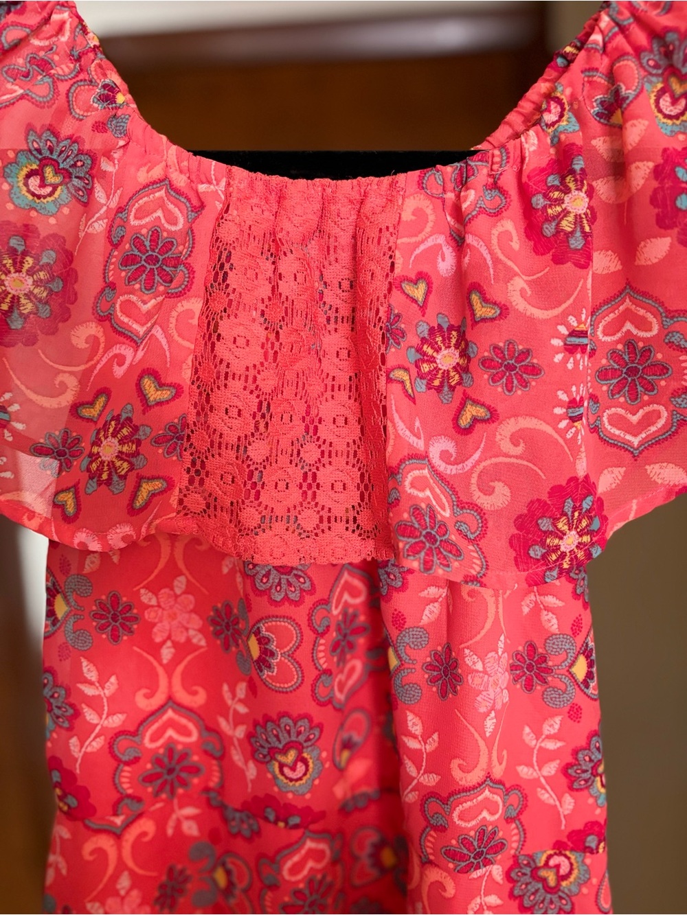 Wonder Nation Bright Coral Red Off-Shoulder Dress - Picture 3 of 5